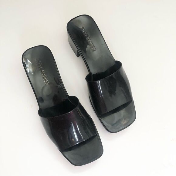 Steve Madden Y2K black rubber chunky slip on heeled mules open toe - Picture 1 of 9